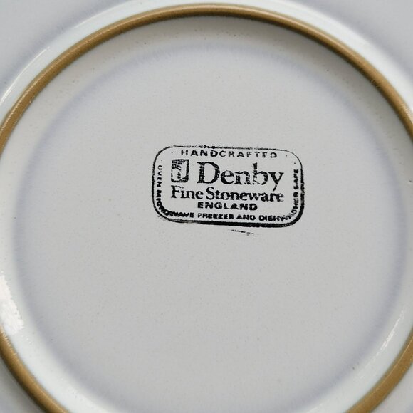 Vintage Denby Castile Dinner Plate Blue Rim Tan Embossed Accents Stoneware - Picture 8 of 11